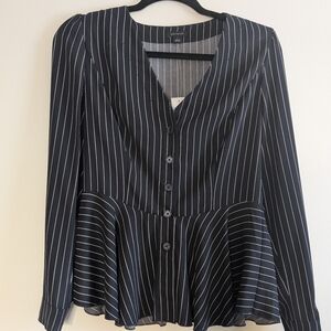 NWT Ann Taylor Navy and White Striped Peplum Button Blouse